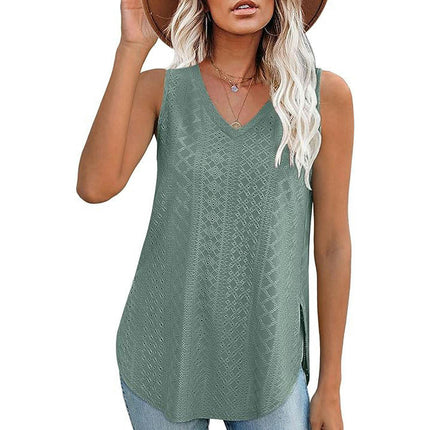 Women's Tank Tops V Neck Sleeveless Summer Tops Loose Side Split Tunic Top