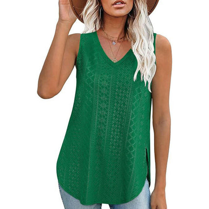 Women's Tank Tops V Neck Sleeveless Summer Tops Loose Side Split Tunic Top