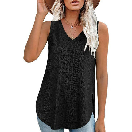 Women's Tank Tops V Neck Sleeveless Summer Tops Loose Side Split Tunic Top