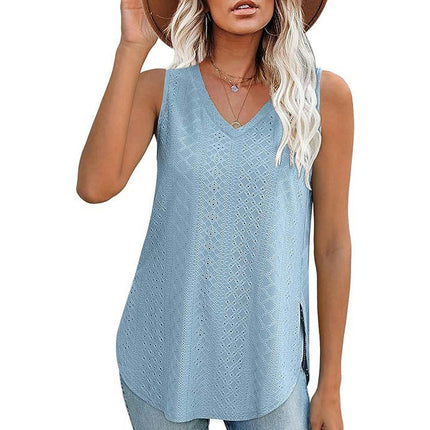 Women's Tank Tops V Neck Sleeveless Summer Tops Loose Side Split Tunic Top