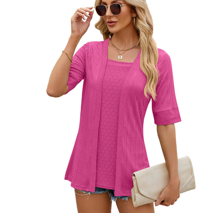 Women's Loose-Fit Tops Half Sleeve Square Neck T-Shirt