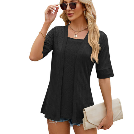 Women's Loose-Fit Tops Half Sleeve Square Neck T-Shirt