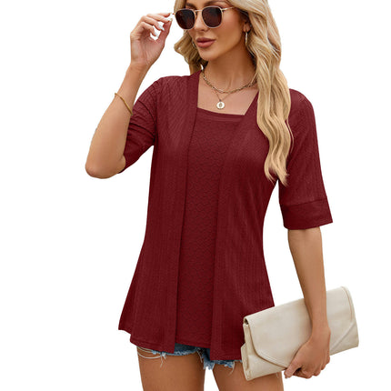 Women's Loose-Fit Tops Half Sleeve Square Neck T-Shirt