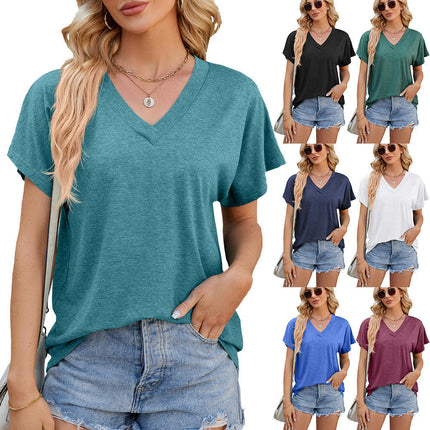 Women's Summer Tops Short Sleeve V Neck Shirts Loose Fit Tunic Tops