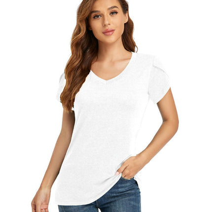 Women's Tops V Neck Summer Petal Short Sleeve Casual Tshirts