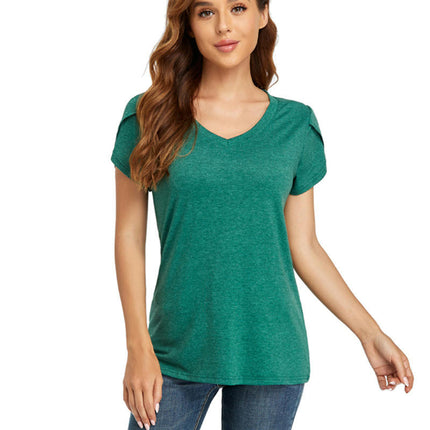 Women's Tops V Neck Summer Petal Short Sleeve Casual Tshirts