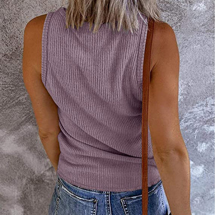 Women's Sleeveless Tank Tops Ribbed V Neck Button Down T Shirts Summer Slim Fit Tops