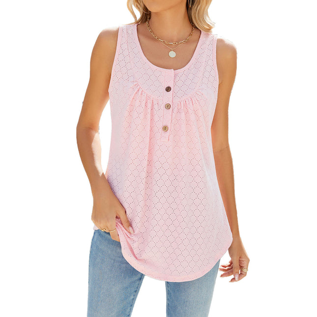 Women's Flowy Tank Tops Summer Sleeveless Loose Fit Pleated Tunic Shirts with Buttons