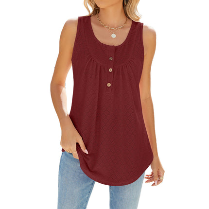 Women's Flowy Tank Tops Summer Sleeveless Loose Fit Pleated Tunic Shirts with Buttons