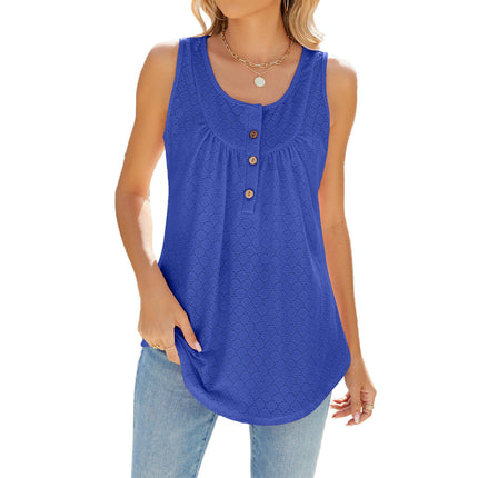 Women's Flowy Tank Tops Summer Sleeveless Loose Fit Pleated Tunic Shirts with Buttons