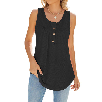 Women's Flowy Tank Tops Summer Sleeveless Loose Fit Pleated Tunic Shirts with Buttons