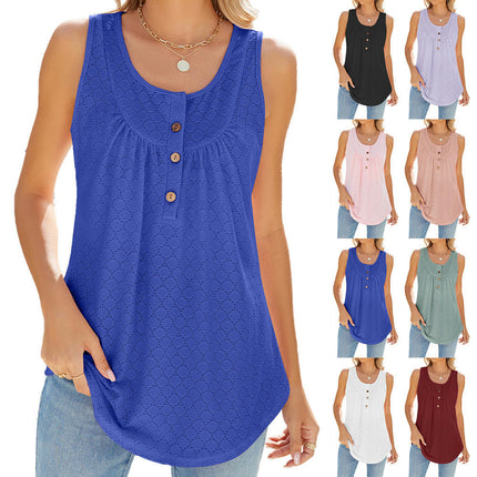 Women's Flowy Tank Tops Summer Sleeveless Loose Fit Pleated Tunic Shirts with Buttons