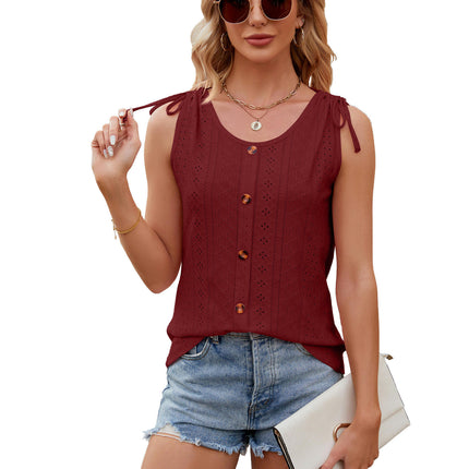 Women's Tank Tops Summer Sleeveless Loose Fit Drawstring Tunic Shirts with Buttons