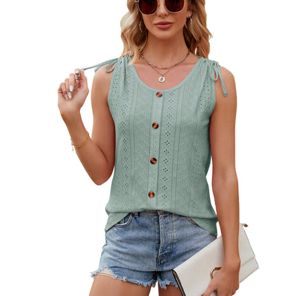 Women's Tank Tops Summer Sleeveless Loose Fit Drawstring Tunic Shirts with Buttons