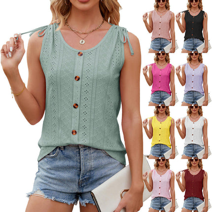 Women's Tank Tops Summer Sleeveless Loose Fit Drawstring Tunic Shirts with Buttons