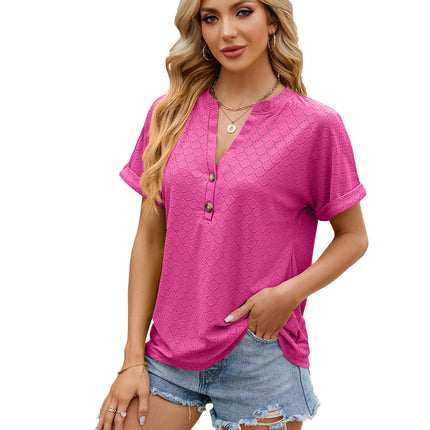 Women's Casual Short Sleeve T-Shirts V Neck Button Up Tunic Tops