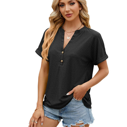 Women's Casual Short Sleeve T-Shirts V Neck Button Up Tunic Tops