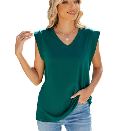 Women's Cap Sleeve V Neck Casual Loose Fit Basic Shirts Tank Tops