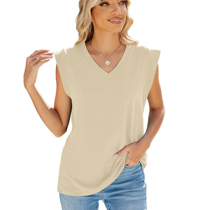 Women's Cap Sleeve V Neck Casual Loose Fit Basic Shirts Tank Tops