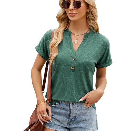 Women's Summer Tops Short Sleeve Shirts Casual Button Up V Neck Blouses Tunic T Shirt