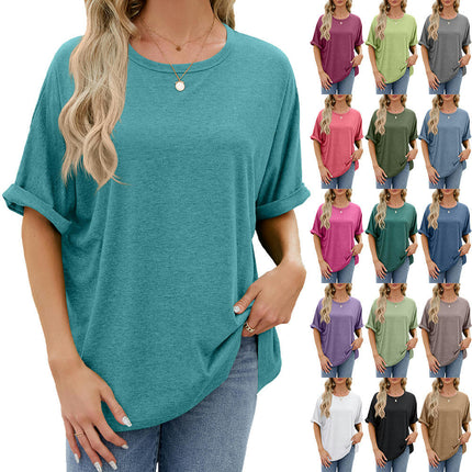 Women Summer T-Shirt Casual Short Sleeve Loose Crew Neck Tee Tops