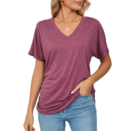 Women's Tops V Neck Tee Casual Short Sleeve Loose T Shirts