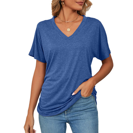 Women's Tops V Neck Tee Casual Short Sleeve Loose T Shirts