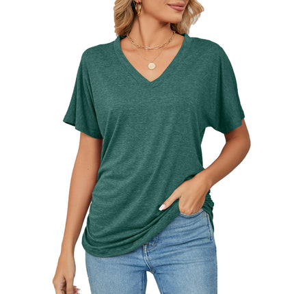 Women's Tops V Neck Tee Casual Short Sleeve Loose T Shirts