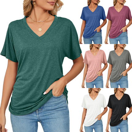 Women's Tops V Neck Tee Casual Short Sleeve Loose T Shirts