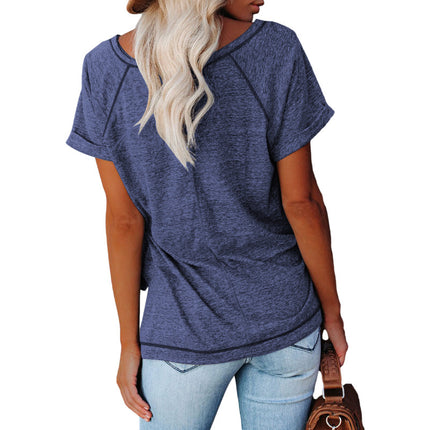 Women's Raglan Short Sleeve Crewneck T-Shirt Color Block Tunic Tshirt Loose Tops