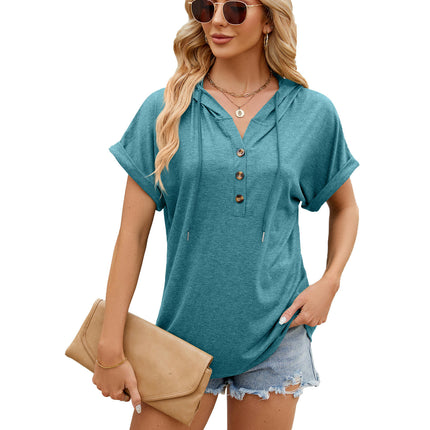 Women's Short Sleeve Hoodies Summer Loose Fit Blouse Tops Casual T-shirts with Button