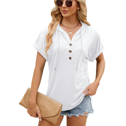 Women's Short Sleeve Hoodies Summer Loose Fit Blouse Tops Casual T-shirts with Button