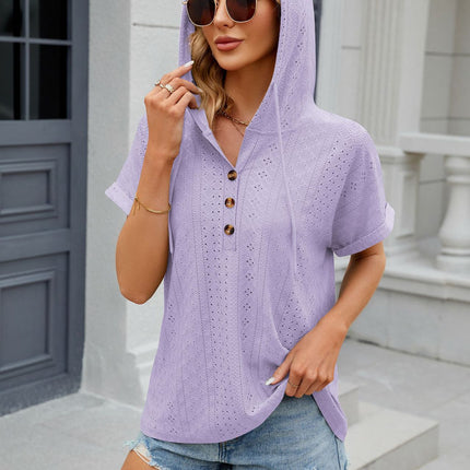 Women's Summer Short Sleeve Hoodies Tops Button V Neck T-Shirts Tops