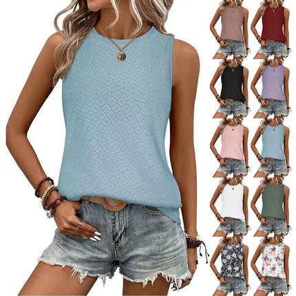 Women's Short Sleeve Round Neck Shirts Sleeveless Casual Tank Tops