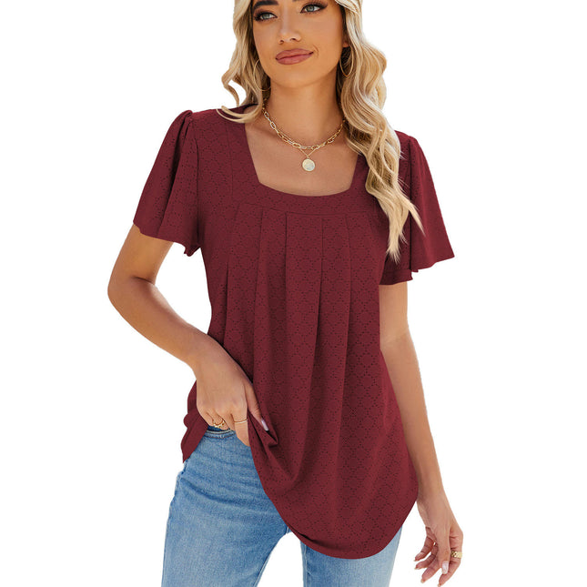 Women's Summer Tunic Tops Square Neck T Shirts Ruffled Short Sleeve Blouses