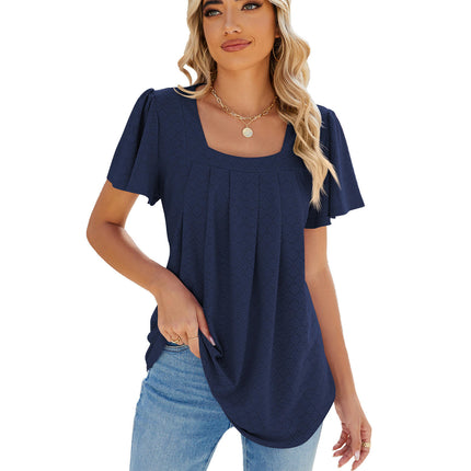 Women's Summer Tunic Tops Square Neck T Shirts Ruffled Short Sleeve Blouses