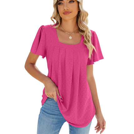 Women's Summer Tunic Tops Square Neck T Shirts Ruffled Short Sleeve Blouses