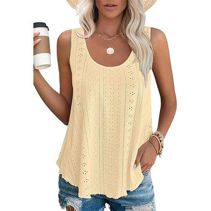 Women's Tank Tops Scoop Neck Eyelet Loose Fit Tops Summer Sleeveless Shirts