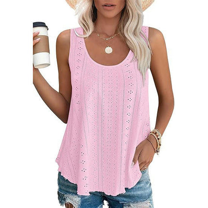 Women's Tank Tops Scoop Neck Eyelet Loose Fit Tops Summer Sleeveless Shirts