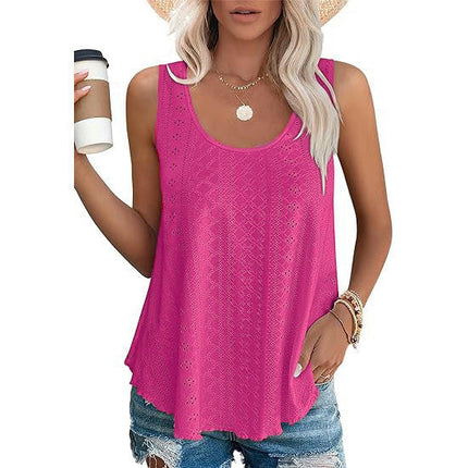 Women's Tank Tops Scoop Neck Eyelet Loose Fit Tops Summer Sleeveless Shirts