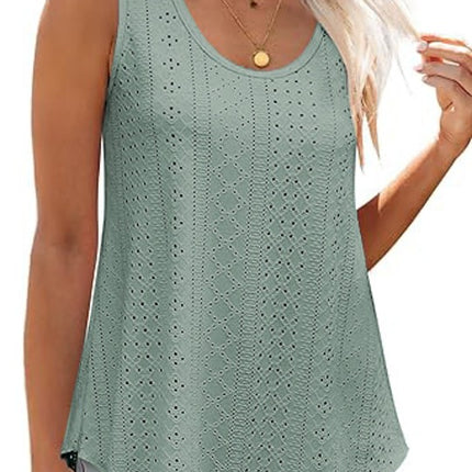 Women's Tank Tops Scoop Neck Eyelet Loose Fit Tops Summer Sleeveless Shirts