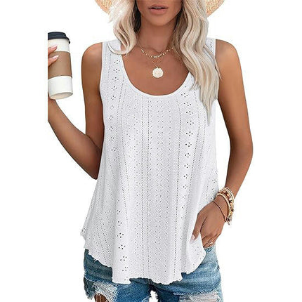 Women's Tank Tops Scoop Neck Eyelet Loose Fit Tops Summer Sleeveless Shirts