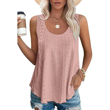 Women's Tank Tops Scoop Neck Eyelet Loose Fit Tops Summer Sleeveless Shirts