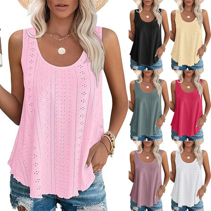 Women's Tank Tops Scoop Neck Eyelet Loose Fit Tops Summer Sleeveless Shirts