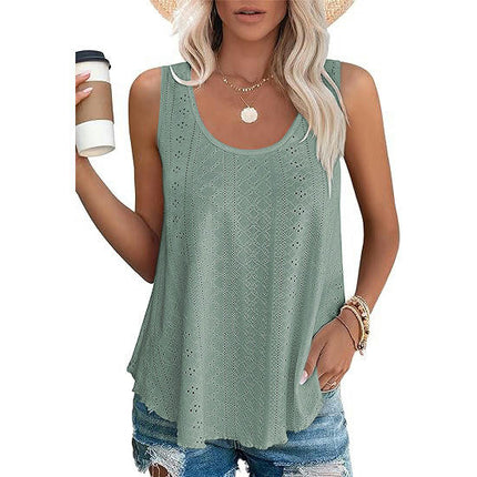 Women's Tank Tops Scoop Neck Eyelet Loose Fit Tops Summer Sleeveless Shirts