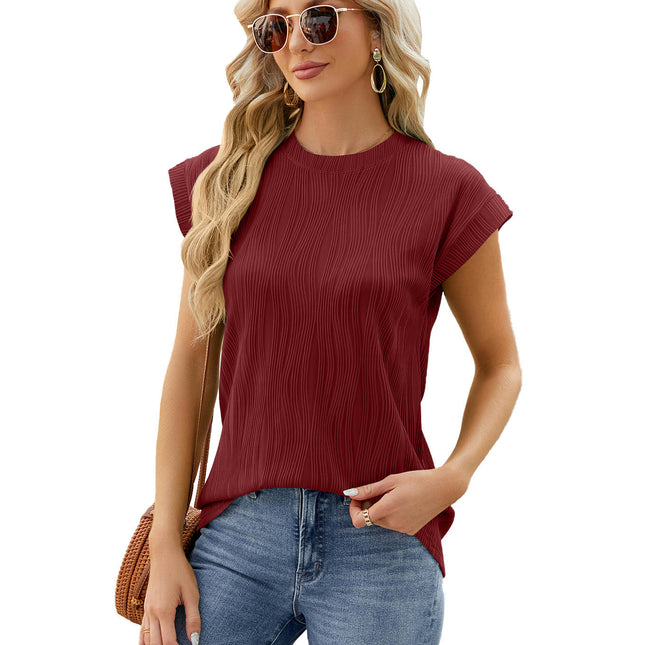 Women's Tops Cap Sleeve Loose Fit Shirts Summer Crew Neck Solid Short Tees