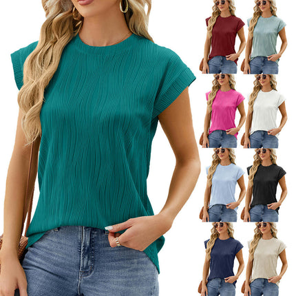 Women's Tops Cap Sleeve Loose Fit Shirts Summer Crew Neck Solid Short Tees