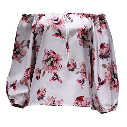 Women's Print Off Shoulder Long Sleeve Loose Blouses Tops