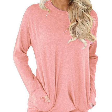 Women's Casual Long Sleeve Round Neck Pocket T Shirts Sweatshirts Tops