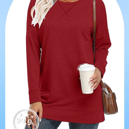 Women's Casual Long Sleeve Round Neck Pocket T Shirts Sweatshirts Tops